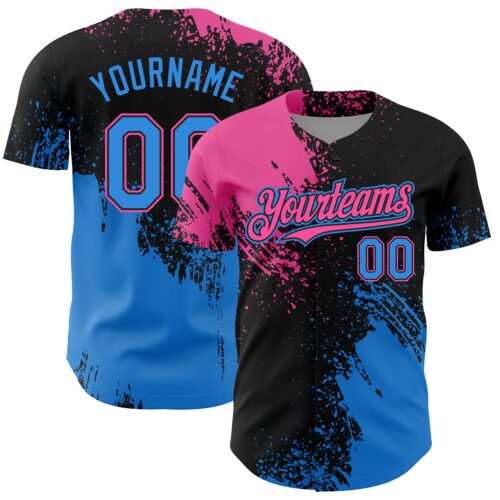 3DPattern7069 Custom Pink Electric Blue-Black 3D Pattern Design Abstract Brush Stroke Authentic Baseball Jersey