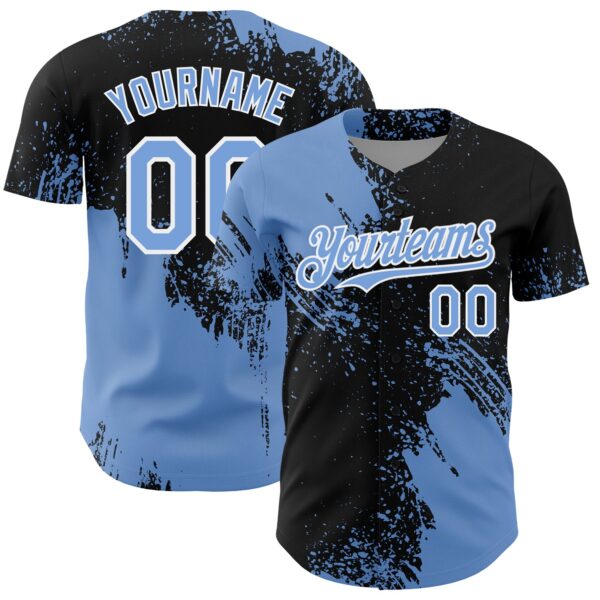 Custom Light Blue Black-White 3D Pattern Design Abstract Brush Stroke Authentic Baseball Jersey