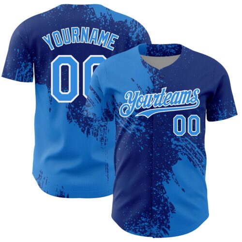 3DPattern7071 Custom Electric Blue Royal-White 3D Pattern Design Abstract Brush Stroke Authentic Baseball Jersey