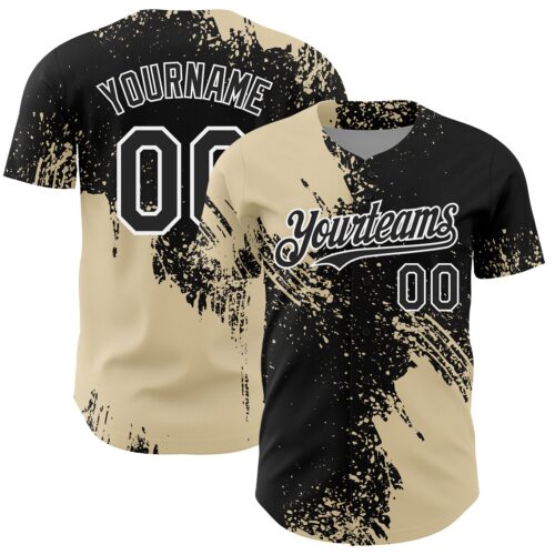 3DPattern7076 Custom Cream Black-White 3D Pattern Design Abstract Brush Stroke Authentic Baseball Jersey