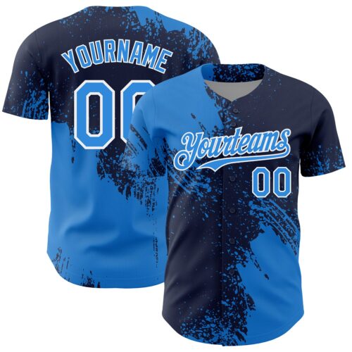 3DPattern7077 Custom Electric Blue Navy-White 3D Pattern Design Abstract Brush Stroke Authentic Baseball Jersey