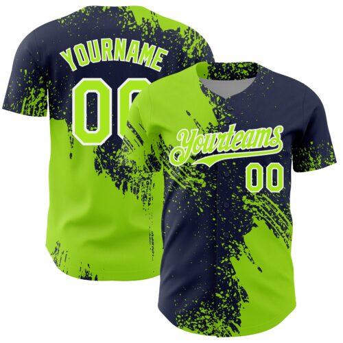 3DPattern7078 Custom Neon Green Navy-White 3D Pattern Design Abstract Brush Stroke Authentic Baseball Jersey
