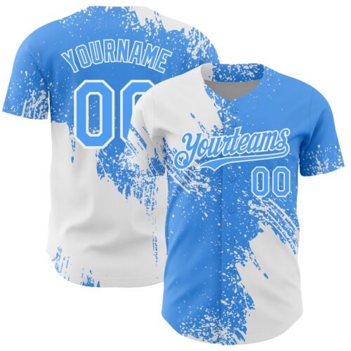 3DPattern7079 Custom White Electric Blue 3D Pattern Design Abstract Brush Stroke Authentic Baseball Jersey