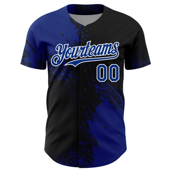 Custom Royal Black-White 3D Pattern Design Abstract Brush Stroke Authentic Baseball Jersey