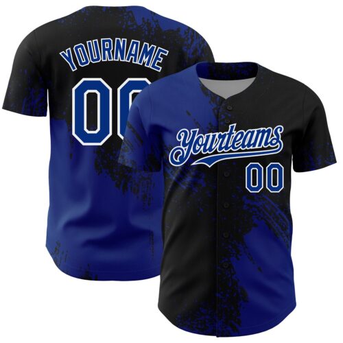 3DPattern7082 Custom Royal Black-White 3D Pattern Design Abstract Brush Stroke Authentic Baseball Jersey