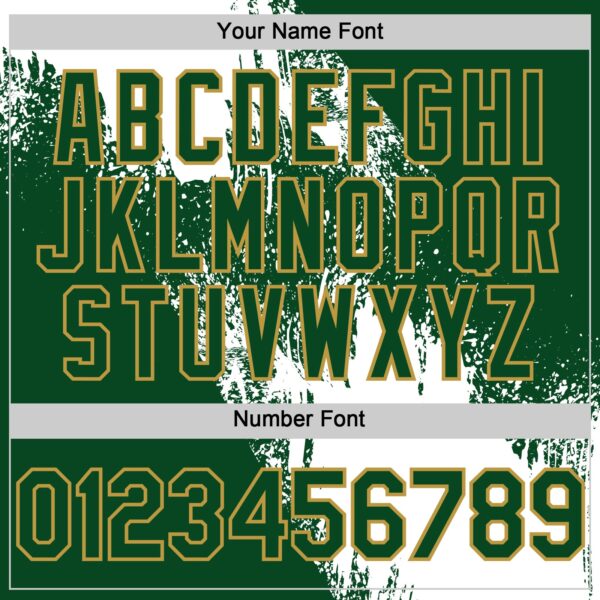 Custom White Green-Old Gold 3D Pattern Design Abstract Brush Stroke Authentic Baseball Jersey