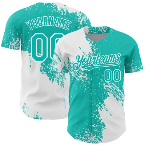 3DPattern7084 Custom White Aqua 3D Pattern Design Abstract Brush Stroke Authentic Baseball Jersey