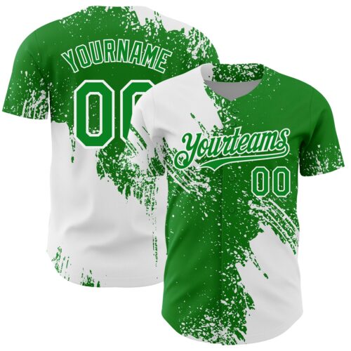 3DPattern7085 Custom White Grass Green 3D Pattern Design Abstract Brush Stroke Authentic Baseball Jersey