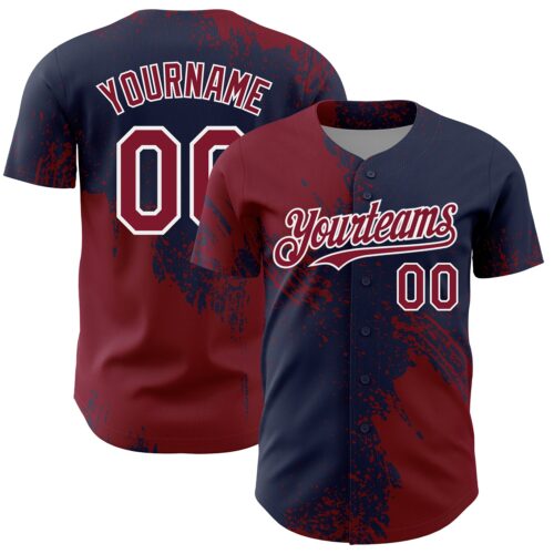 3DPattern7089 Custom Crimson Navy-White 3D Pattern Design Abstract Brush Stroke Authentic Baseball Jersey