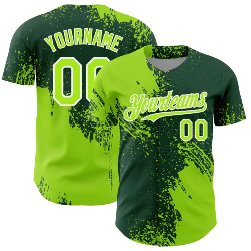3DPattern7093 Custom Neon Green Green-White 3D Pattern Design Abstract Brush Stroke Authentic Baseball Jersey
