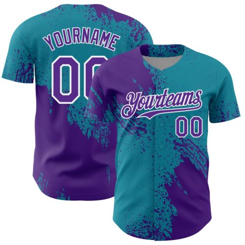 3DPattern7096 Custom Purple Teal-White 3D Pattern Design Abstract Brush Stroke Authentic Baseball Jersey