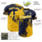 Custom Yellow Navy-White 3D Pattern Design Abstract Brush Stroke Authentic Baseball Jersey