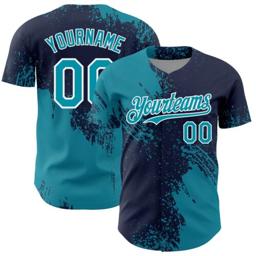 3DPattern7100 Custom Teal Navy-White 3D Pattern Design Abstract Brush Stroke Authentic Baseball Jersey