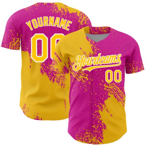 3DPattern7102 Custom Yellow Deep Pink-White 3D Pattern Design Abstract Brush Stroke Authentic Baseball Jersey