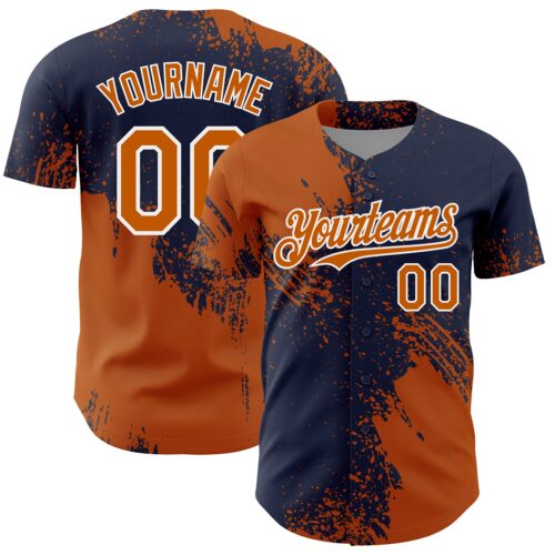 3DPattern7105 Custom Texas Orange Navy-White 3D Pattern Design Abstract Brush Stroke Authentic Baseball Jersey