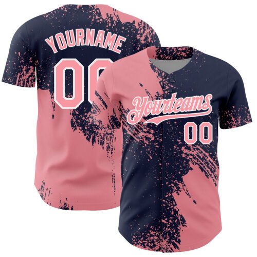 3DPattern7106 Custom Medium Pink Navy-White 3D Pattern Design Abstract Brush Stroke Authentic Baseball Jersey