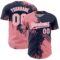 Custom Medium Pink Navy-White 3D Pattern Design Abstract Brush Stroke Authentic Baseball Jersey