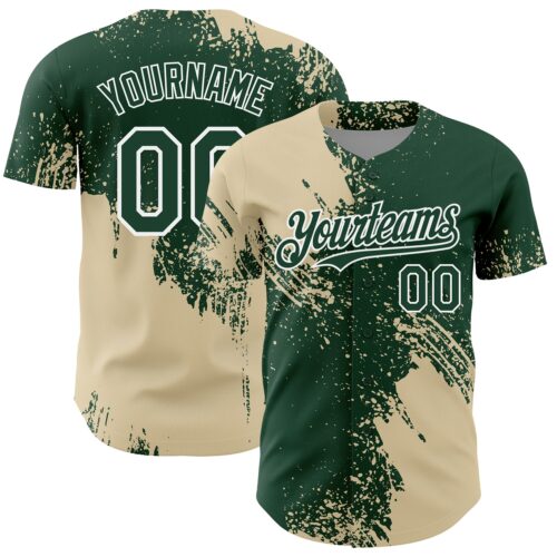 3DPattern7109 Custom Cream Green-White 3D Pattern Design Abstract Brush Stroke Authentic Baseball Jersey