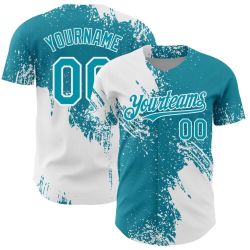3DPattern7113 Custom White Teal 3D Pattern Design Abstract Brush Stroke Authentic Baseball Jersey
