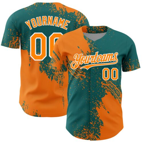 3DPattern7117 Custom Bay Orange Teal-White 3D Pattern Design Abstract Brush Stroke Authentic Baseball Jersey