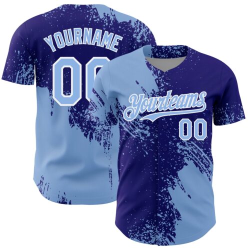3DPattern7118 Custom Light Blue Dark Purple-White 3D Pattern Design Abstract Brush Stroke Authentic Baseball Jersey