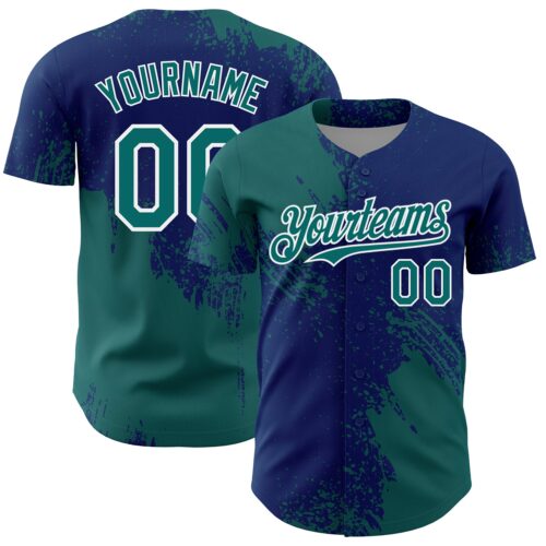 3DPattern7123 Custom Teal US Navy Blue-White 3D Pattern Design Abstract Brush Stroke Authentic Baseball Jersey