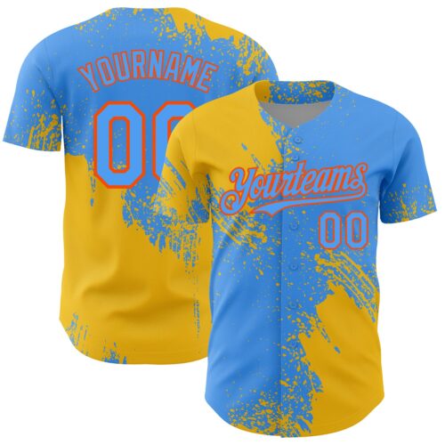 3DPattern7124 Custom Yellow Electric Blue-Orange 3D Pattern Design Abstract Brush Stroke Authentic Baseball Jersey