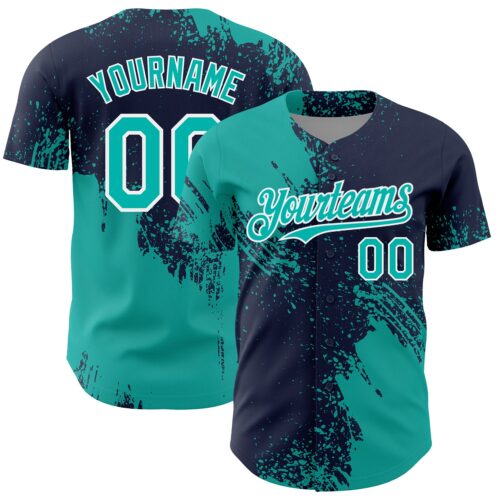 3DPattern7125 Custom Aqua Navy-White 3D Pattern Design Abstract Brush Stroke Authentic Baseball Jersey