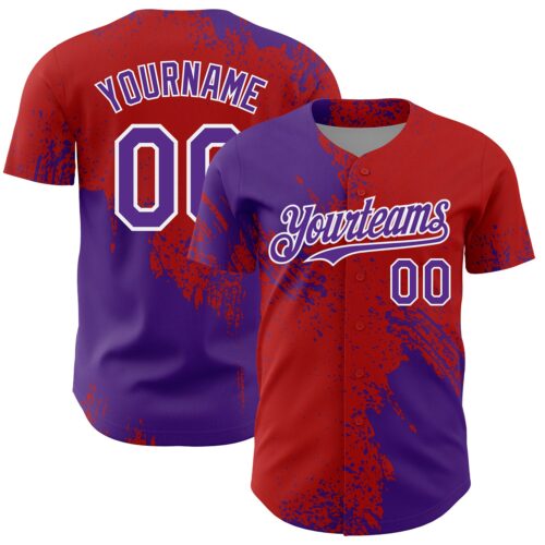 3DPattern7127 Custom Purple Red-White 3D Pattern Design Abstract Brush Stroke Authentic Baseball Jersey