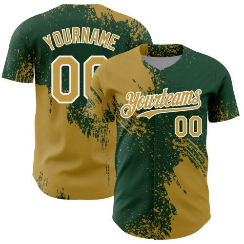 3DPattern7130 Custom Old Gold Green-White 3D Pattern Design Abstract Brush Stroke Authentic Baseball Jersey