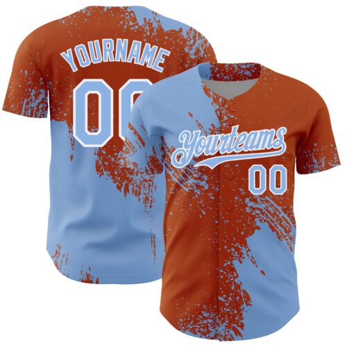 3DPattern7131 Custom Light Blue Texas Orange-White 3D Pattern Design Abstract Brush Stroke Authentic Baseball Jersey