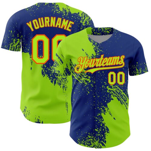 3DPattern7133 Custom Neon Green Royal-Orange 3D Pattern Design Abstract Brush Stroke Authentic Baseball Jersey