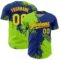 Custom Neon Green Royal-Orange 3D Pattern Design Abstract Brush Stroke Authentic Baseball Jersey