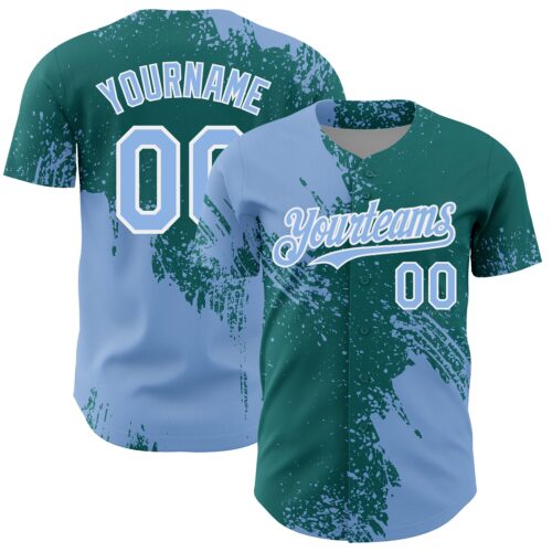 3DPattern7135 Custom Light Blue Teal-White 3D Pattern Design Abstract Brush Stroke Authentic Baseball Jersey