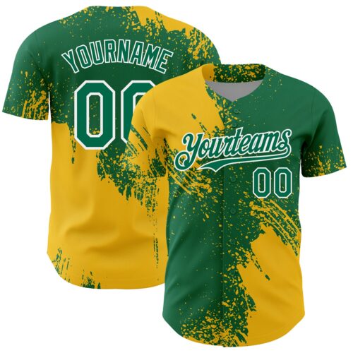 3DPattern7136 Custom Yellow Kelly Green-White 3D Pattern Design Abstract Brush Stroke Authentic Baseball Jersey