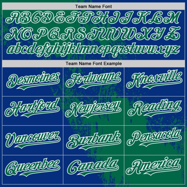 Custom Kelly Green Royal-White 3D Pattern Design Abstract Brush Stroke Authentic Baseball Jersey