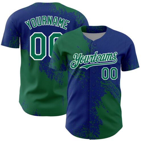 3DPattern7138 Custom Kelly Green Royal-White 3D Pattern Design Abstract Brush Stroke Authentic Baseball Jersey
