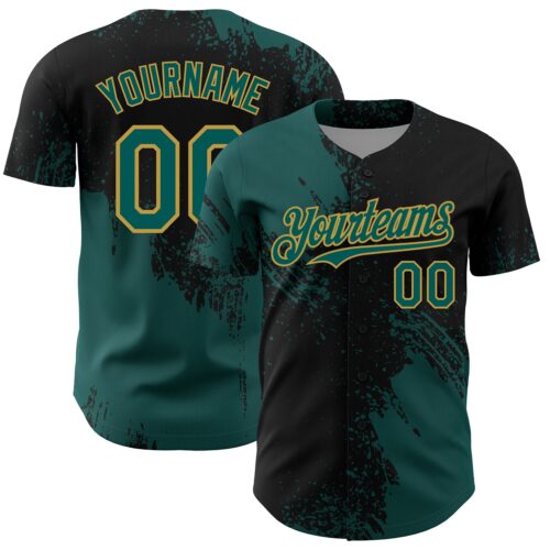 3DPattern7140 Custom Midnight Green Black-Old Gold 3D Pattern Design Abstract Brush Stroke Authentic Baseball Jersey