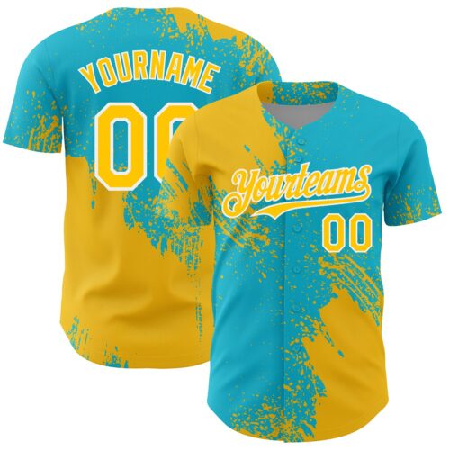 3DPattern7146 Custom Yellow Lakes Blue-White 3D Pattern Design Abstract Brush Stroke Authentic Baseball Jersey