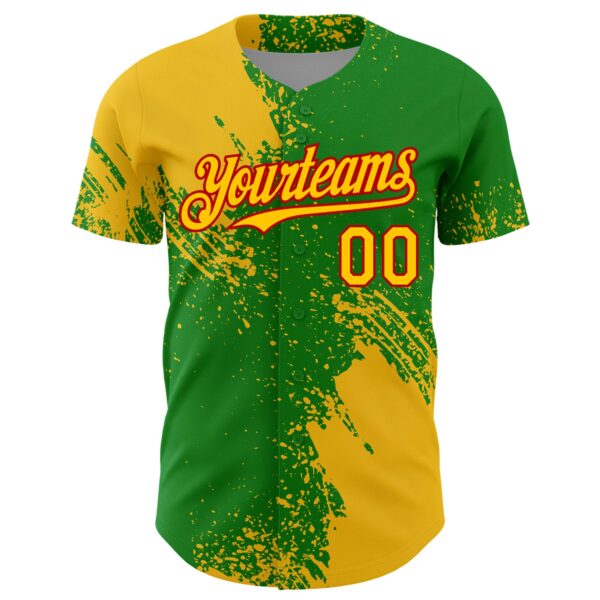 Custom Yellow Grass Green-Red 3D Pattern Design Abstract Brush Stroke Authentic Baseball Jersey