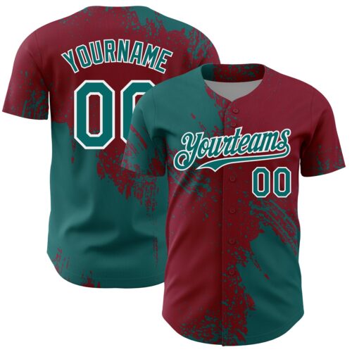 3DPattern7148 Custom Teal Crimson-White 3D Pattern Design Abstract Brush Stroke Authentic Baseball Jersey