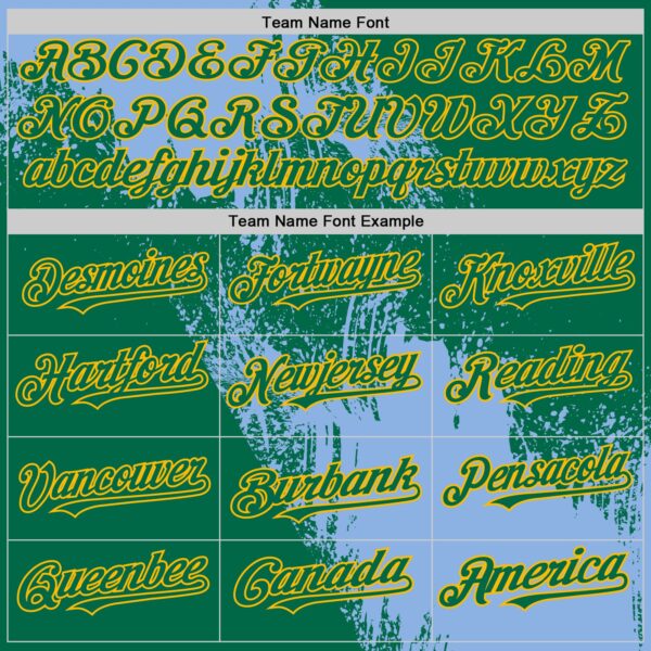 Custom Light Blue Kelly Green-Gold 3D Pattern Design Abstract Brush Stroke Authentic Baseball Jersey