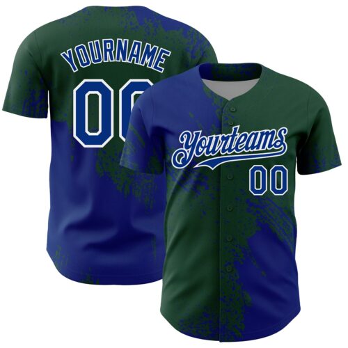3DPattern7152 Custom Royal Green-White 3D Pattern Design Abstract Brush Stroke Authentic Baseball Jersey