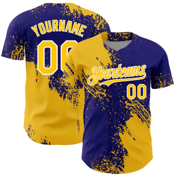 Custom Yellow Dark Purple-White 3D Pattern Design Abstract Brush Stroke Authentic Baseball Jersey