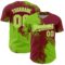 Custom Neon Green Crimson-White 3D Pattern Design Abstract Brush Stroke Authentic Baseball Jersey