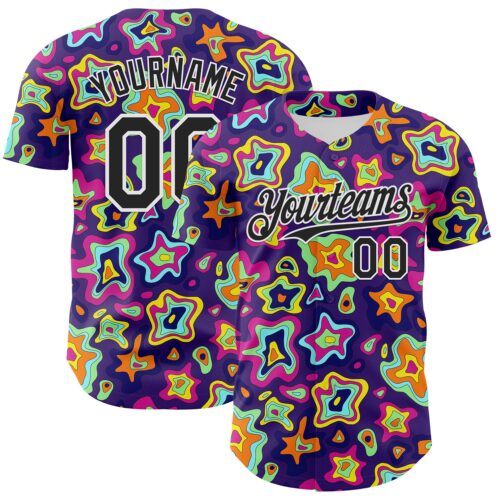 3DPattern7159 Custom Purple Black-White 3D Pattern Design Rave Psychedelic Fluid Art Authentic Baseball Jersey