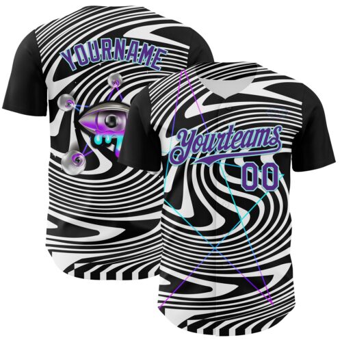 3DPattern7160 Custom Black Purple-Ice Blue 3D Pattern Design Rave Psychedelic Fluid Art Authentic Baseball Jersey