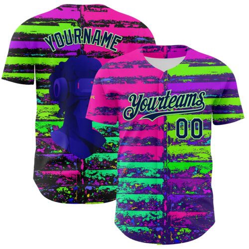 3DPattern7162 Custom Pink Navy-Pea Green 3D Pattern Design Rave Psychedelic Neon Fluid Art Authentic Baseball Jersey