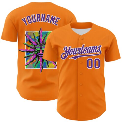 3DPattern7163 Custom Bay Orange Purple-White 3D Pattern Design Rave Psychedelic Neon Fluid Art Authentic Baseball Jersey