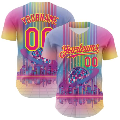 3DPattern7165 Custom Pink Hot Pink-Light Yellow 3D Pattern Design Rave Psychedelic Neon Music Disco Authentic Baseball Jersey